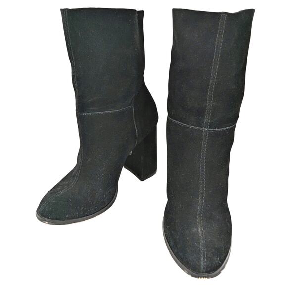 CHINESE LAUNDRY! BLACK SUPER SOFT SUEDE LEATHER CHUNKY HEEL ANKLE BOOTS! SZ 5M - Picture 1 of 10